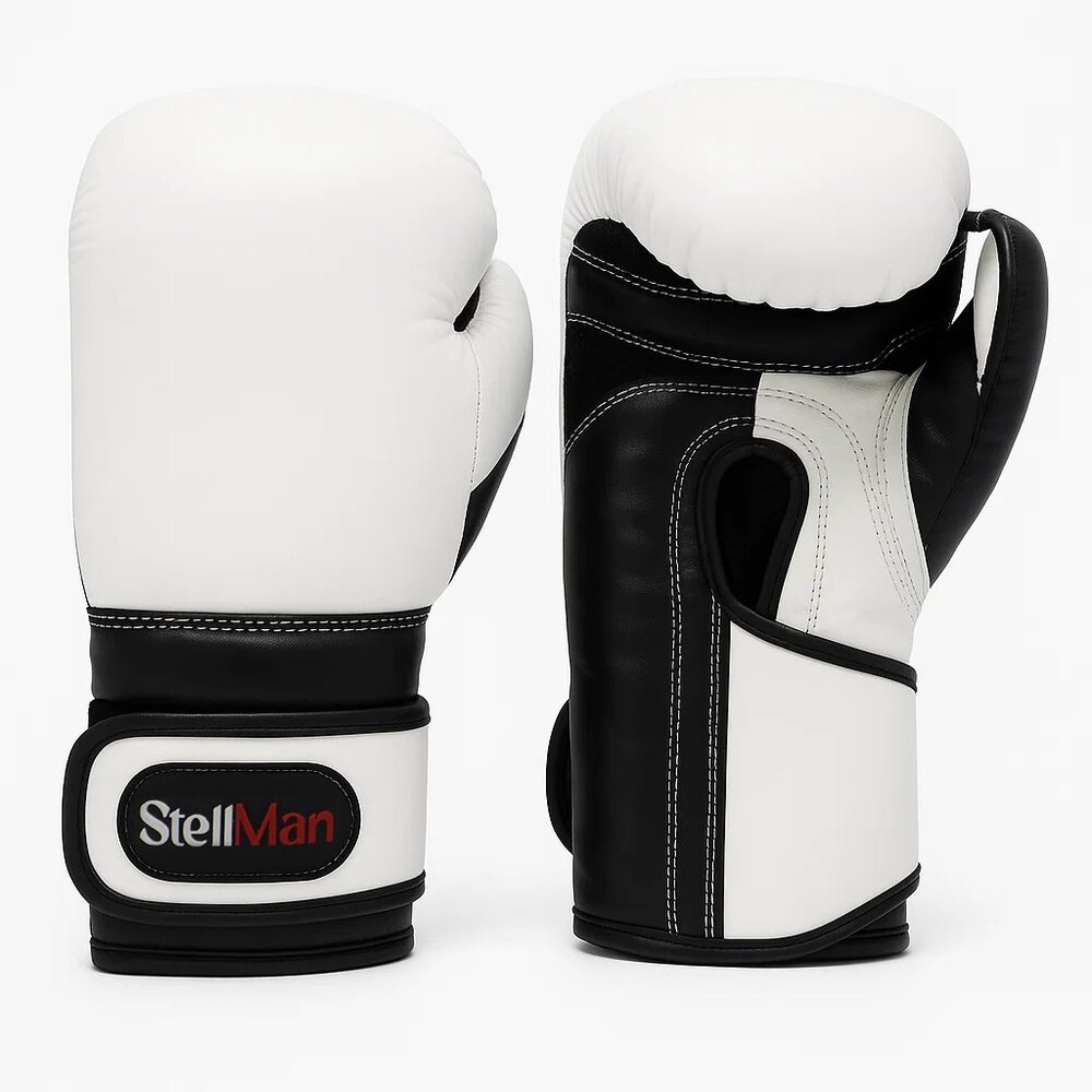 Stellman Knockout Kings Boxing Gloves White Black Training Sparring Fight Gear